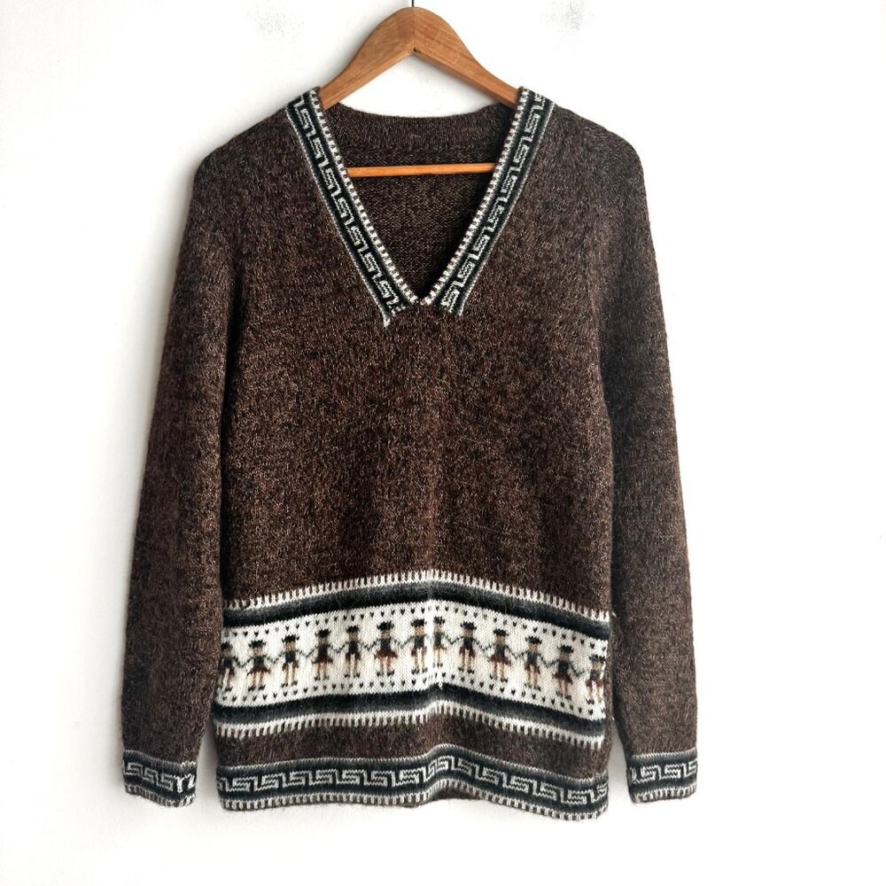 Ethnic Alpaca Wool Blend Handmade Sweater S - Picture 2 of 6